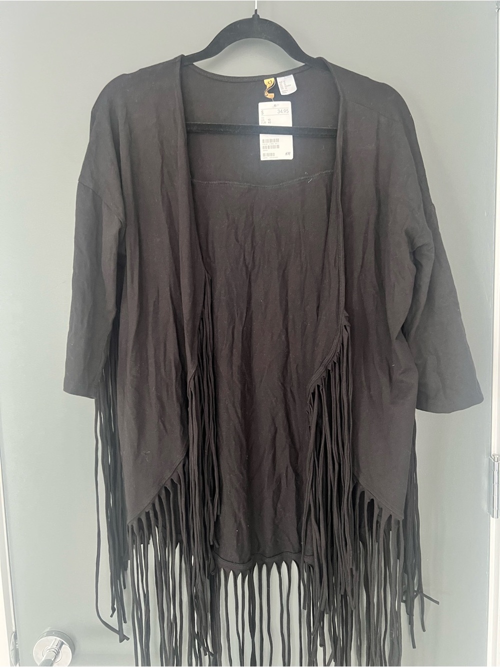 H&M Black Open Cardigan with Fringe Hem